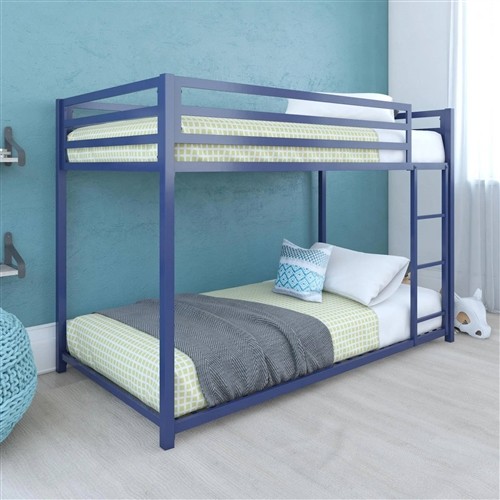 Twin over Twin Size Low Height Blue Metal Bunk Bed Frame
