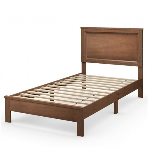 Twin Size Walnut Wood Platform Bed Frame