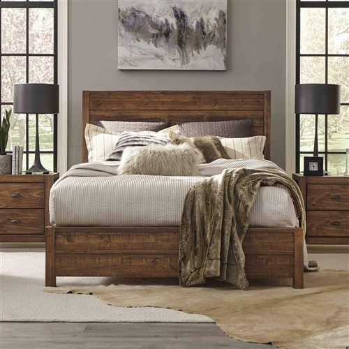 Queen Size Farmhouse Walnut Wood Platform Bed Frame