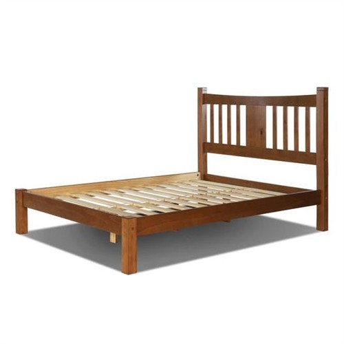 Queen Size Farmhouse Solid Walnut Wood Platform Bed Frame with Headboard