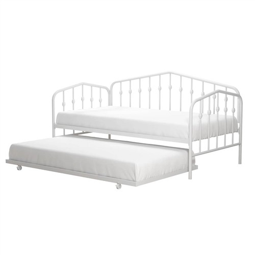 Twin Size Industrial White Metal Day Bed Frame with Twin Trundle Bed
