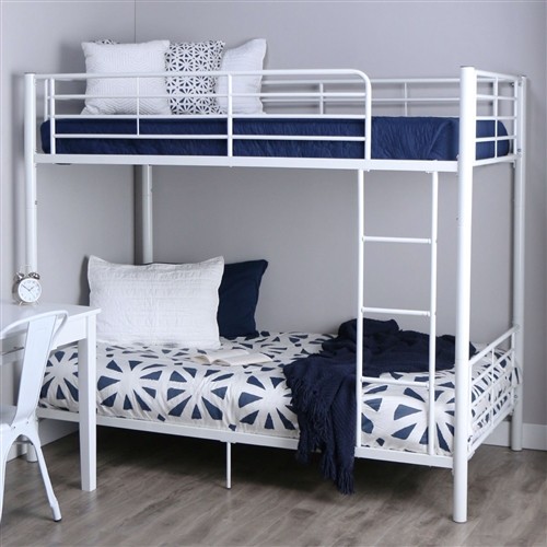 Twin over Twin Size White Metal Bunk Bed Frame