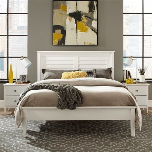 Queen Size Contemporary Solid Pine White Wood Platform Bed Frame with Headboard