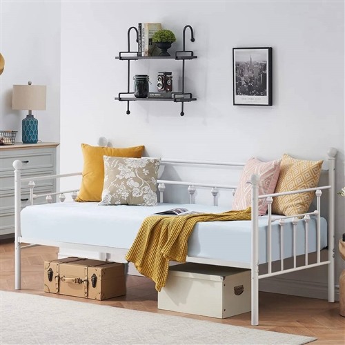 Twin Size Farmhouse White Metal Day Bed Frame