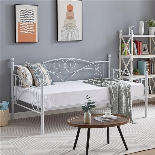 Twin Size Victorian White Metal Day Bed Frame