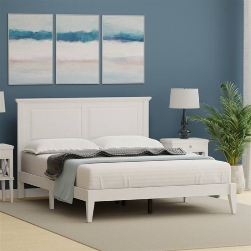 Queen Size Traditional Solid White Oak Wood Platform Bed Frame with Headboard