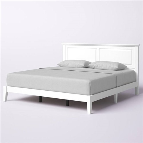 King Size Traditional Solid Oak White Platform Bed Frame with Headboard