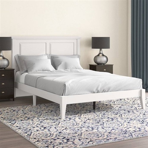 Full Size Traditional Solid Oak White Wood Platform Bed Frame with Headboard