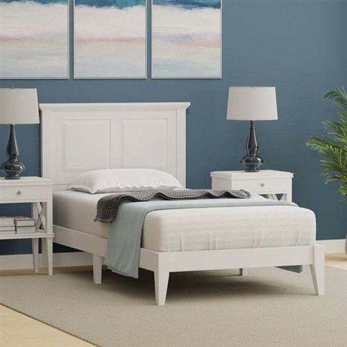 Twin Size Traditional Solid Oak White Wood Platform Bed Frame with Headboard