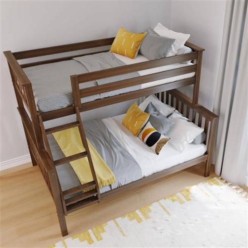 Twin over Full Size Walnut Brown Solid Wood Bunk Bed Frame