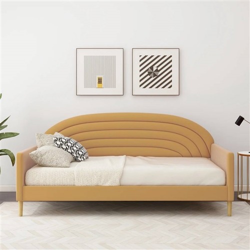 Twin Size Mid-Century Yellow Velvet Upholstered Day Bed Frame