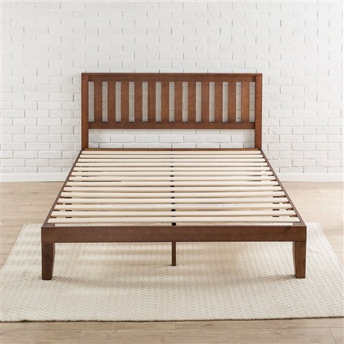 Queen Size Solid Espresso Wood Platform Bed Frame with Headboard