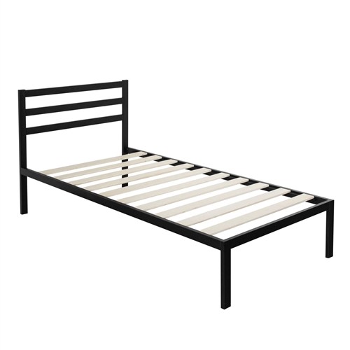 Twin Size Black Metal Platform Bed Frame with Metal Headboard and Wood Slats
