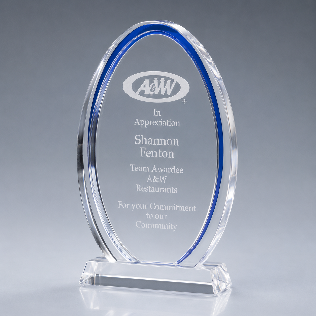 Acrylic Blue Oval Award