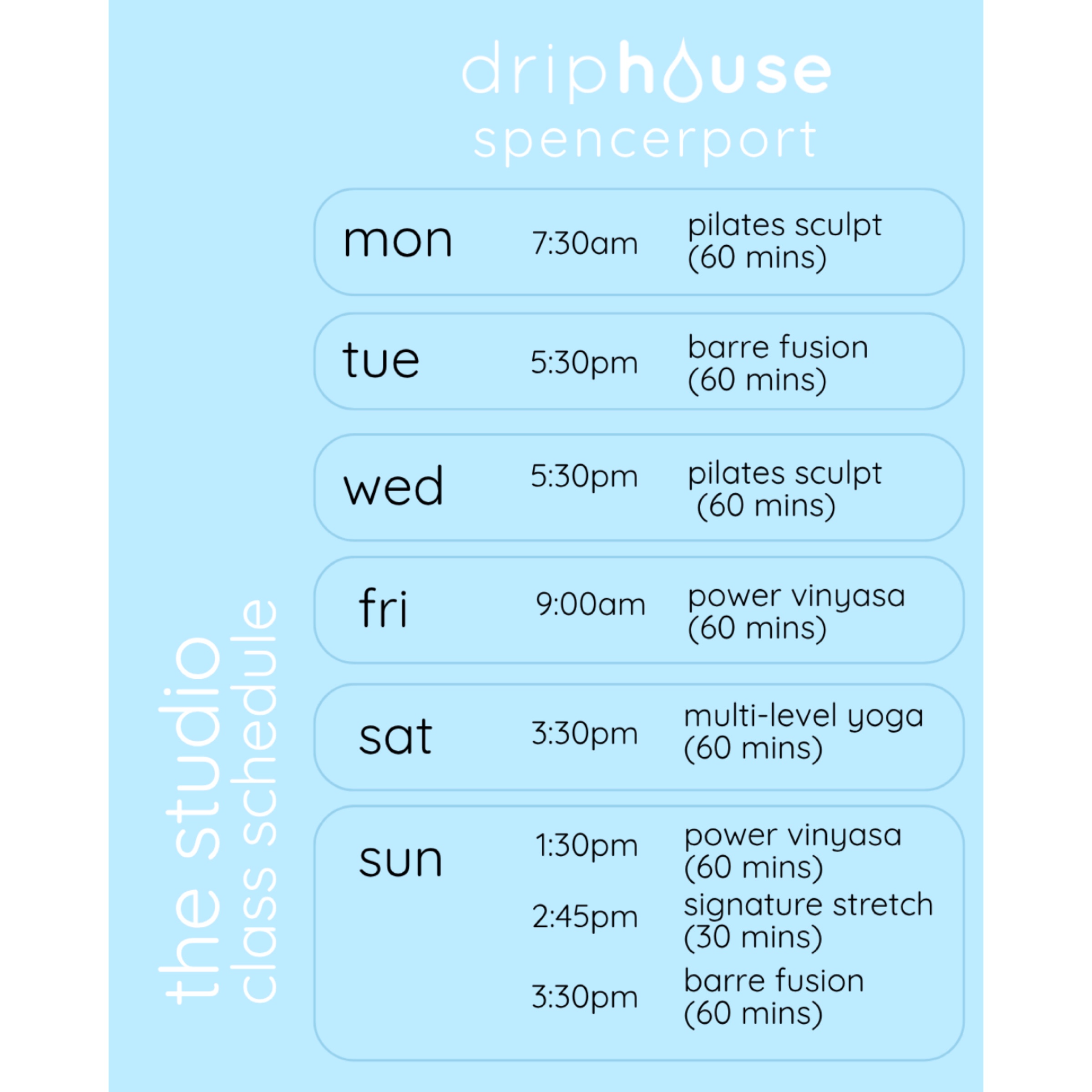 Spencerport studio class schedule