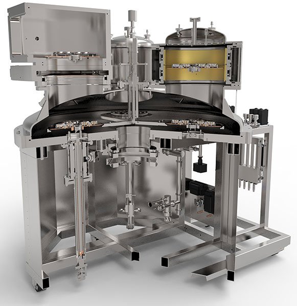 Cutaway rendering of the VIPER high precision optical coating system showing the Isoflux cylindrical cathode