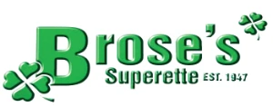 Brose’s Superette logo with green text and three shamrock clovers, EST. 1947.