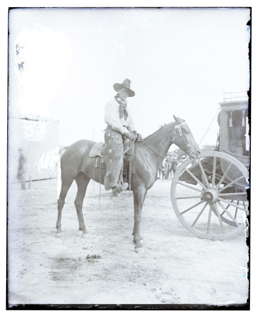 An Antique Glass Plate Negative Cowboy On Horse With Hat