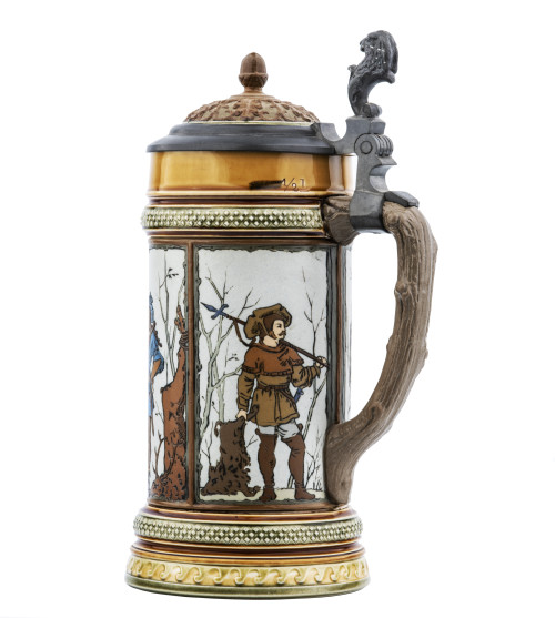 An Antique Mettlach “Hunters” Stein 1695