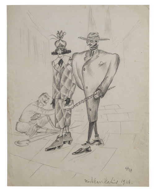 A Vintage German Expressionist Drawing Dated 1929 “The Elite Above The Poor”