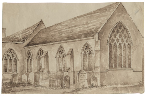 An Antique British School Drawing Memory Of Northfleet Church 1841