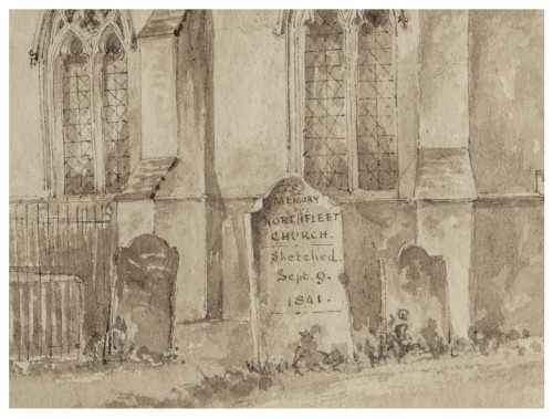 An Antique British School Drawing Memory Of Northfleet Church 1841