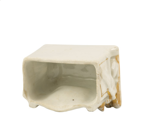 A 19th Century Victorian Staffordshire English Porcelain Fairing Trinket Box Girl Peeking Through The Mirror