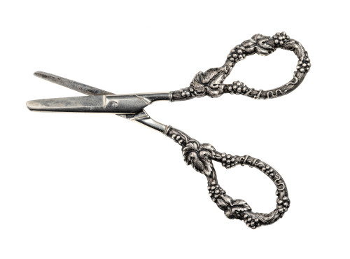 A Pair Of Sterling Silver Mounted Grape & Vine Decorated Vintage Scissors