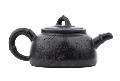 A Vintage Chinese Yixing Pottery Style Seal Script Decorated Pottery Teapot