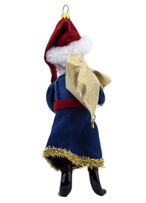 An Italian Blue Hand Blown Glass Santa Claus Christas Tree Ornament