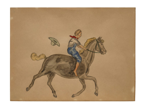 An Original Vintage Cowboy Illustration Art Drawing Wall Art